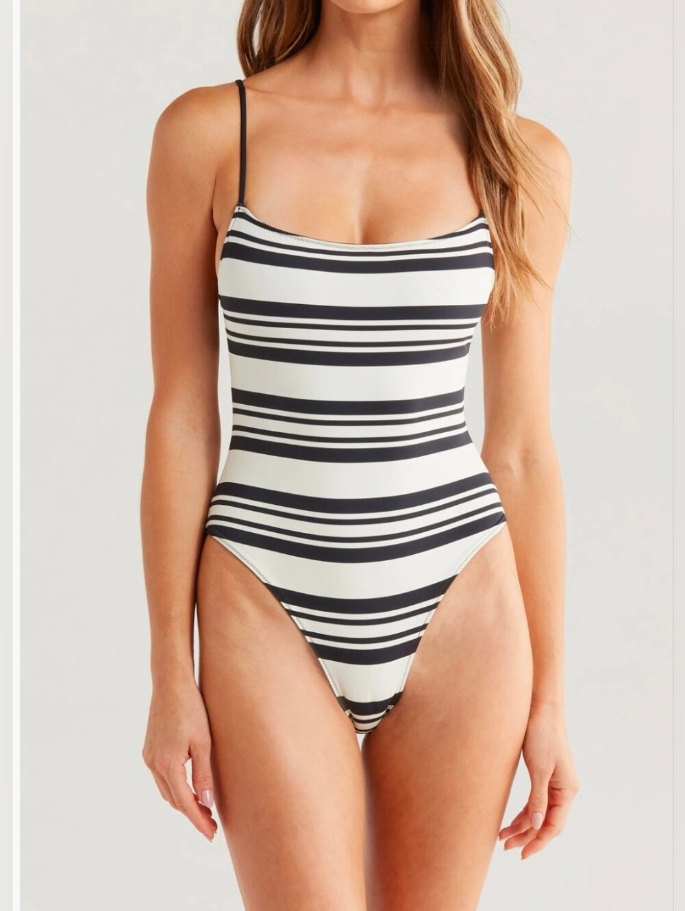 SOLID & STRIPED Black and White Striped One-Piece Swimsuit